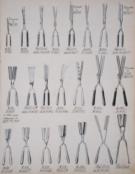 卷发钳，来自家庭用品和配件的贸易目录，约1890-1910年（彩色平印）。 作者 学校英语