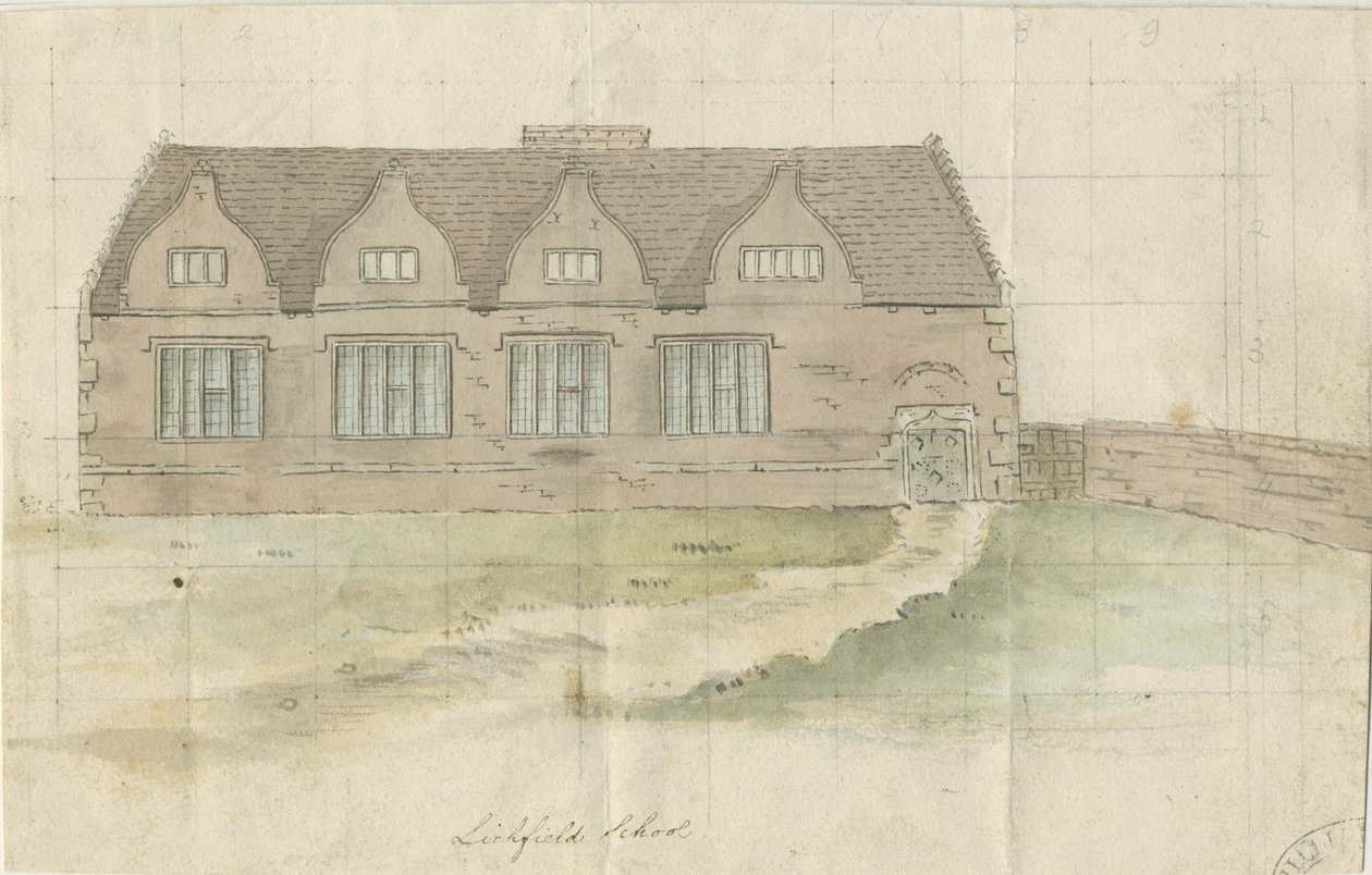 Lichfield - Grammar School: water colour painting, nd [?late 18th cent] (painting) 作者 学校英语