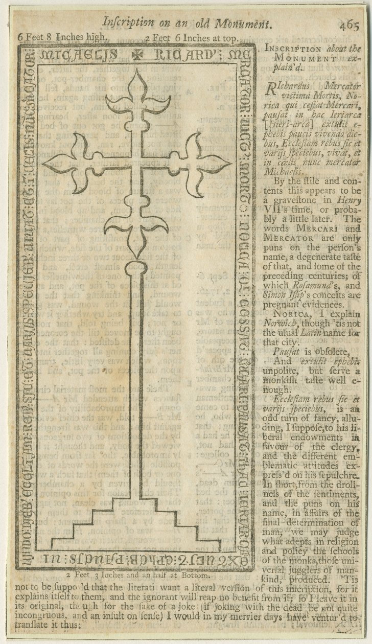 Lichfield - Monumental slab of Richard Mercator: woodcut engraving, nd [?18th cent] (print) 作者 学校英语