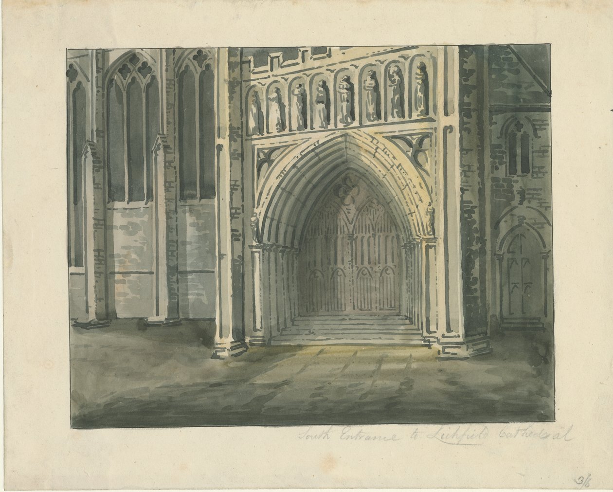 利奇菲尔德大教堂-南Transept：水彩画，nd [？19th cent]（绘画） 作者 学校英语