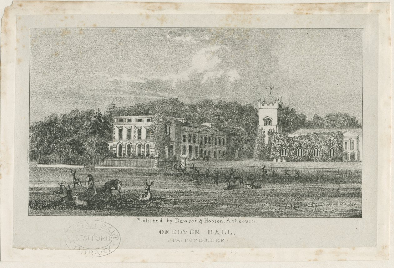 Okeover Hall - 石版画，nd [约1839] (印刷品) 作者 学校英语