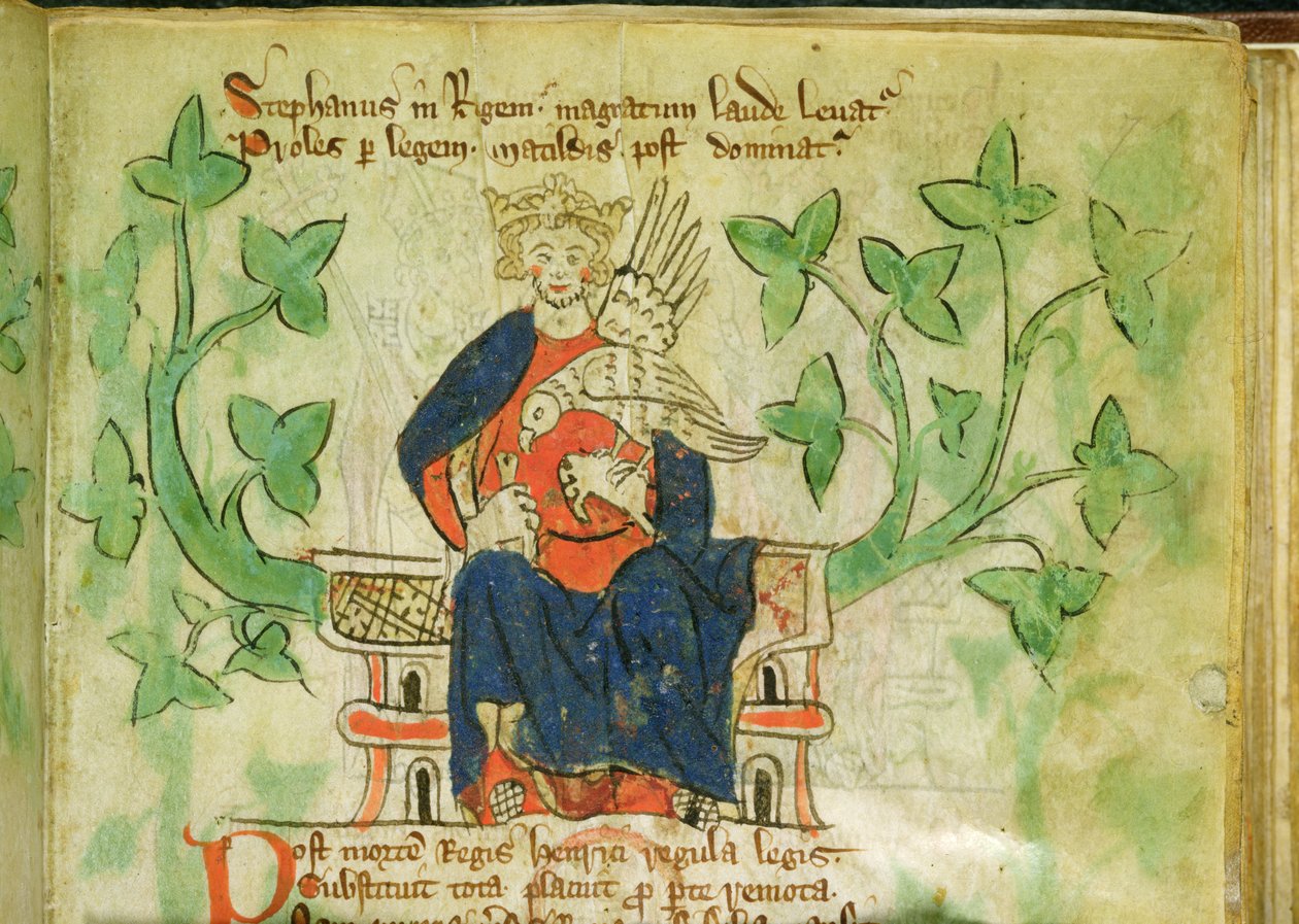 Roy.20 A II f.7 国王斯蒂芬登基，写于爱德华二世（1284-1327 年）统治时期 作者 学校英语