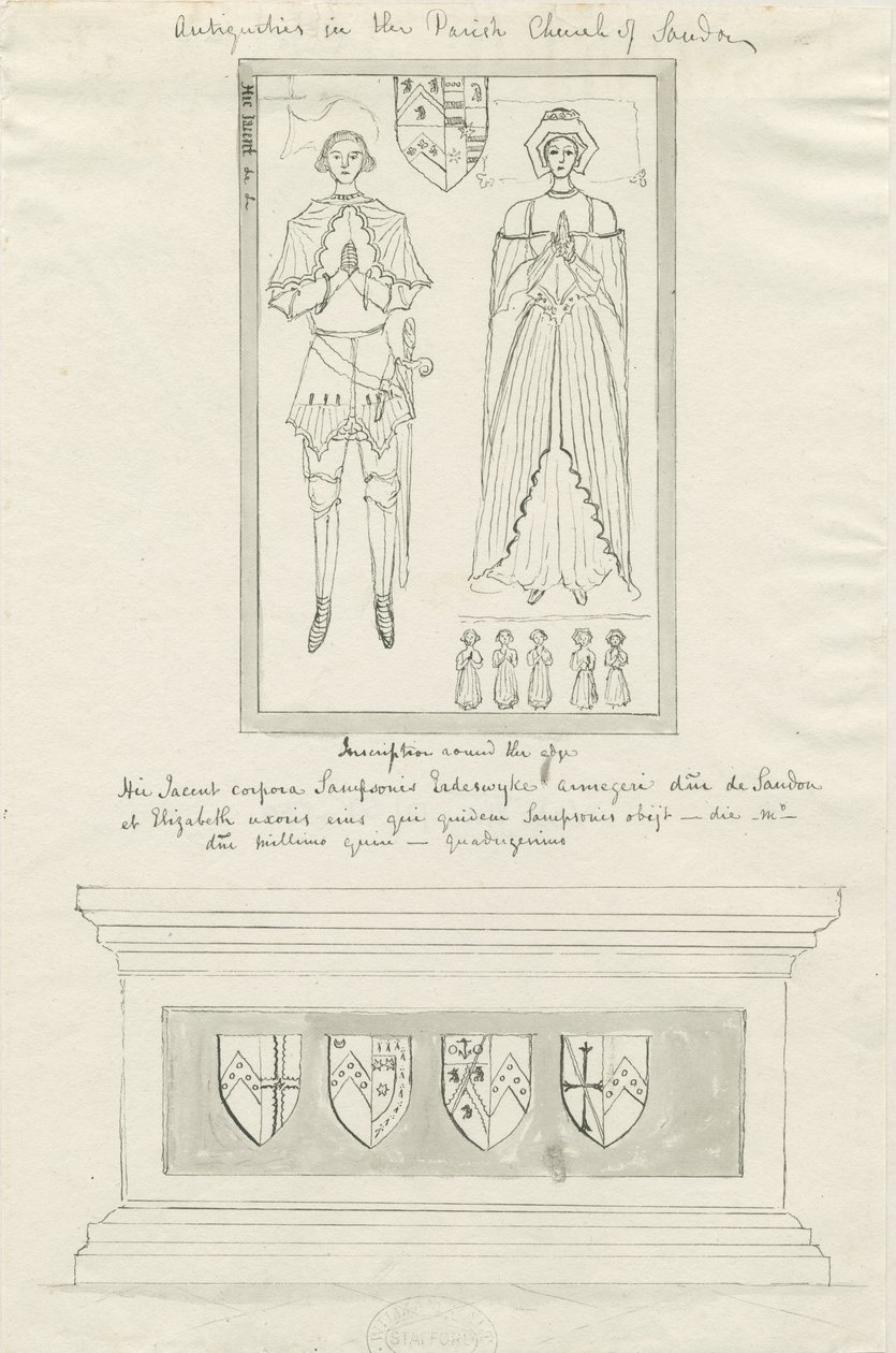 Sandon Church - Tomb of Sampson Erdeswicke and Elizabeth [Grey]: pen and ink drawing, nd [?18th cent] (drawing) 作者 学校英语