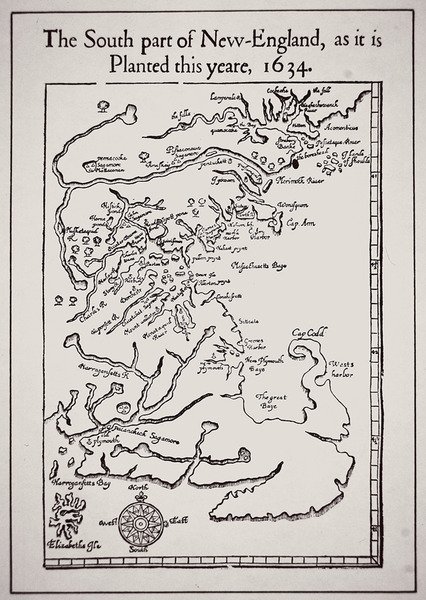 1634年新英格兰南部地区的种植情况（平版）。 作者 学校英语