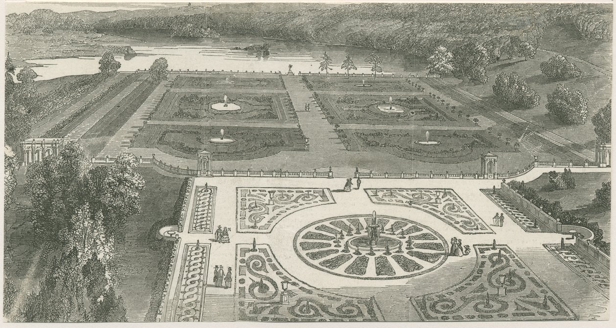 特伦瑟姆花园（Trentham Gardens）：木刻版画，[[百分之十九]]（印刷） 作者 学校英语