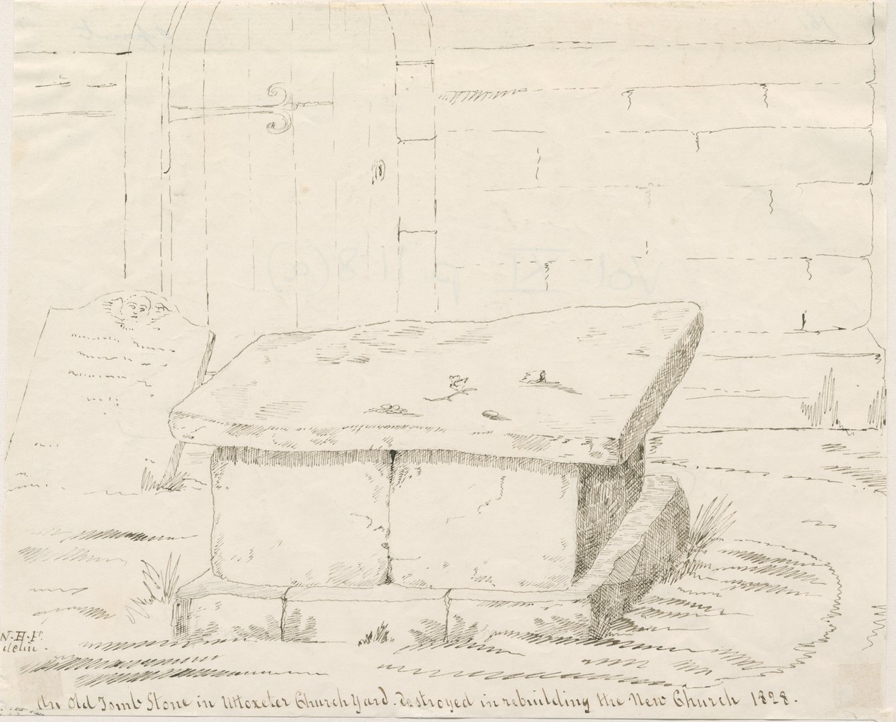 Uttoxeter教堂-Old Tomb Stone：钢笔和墨水绘画，nd [19世纪中叶]（绘画） 作者 学校英语