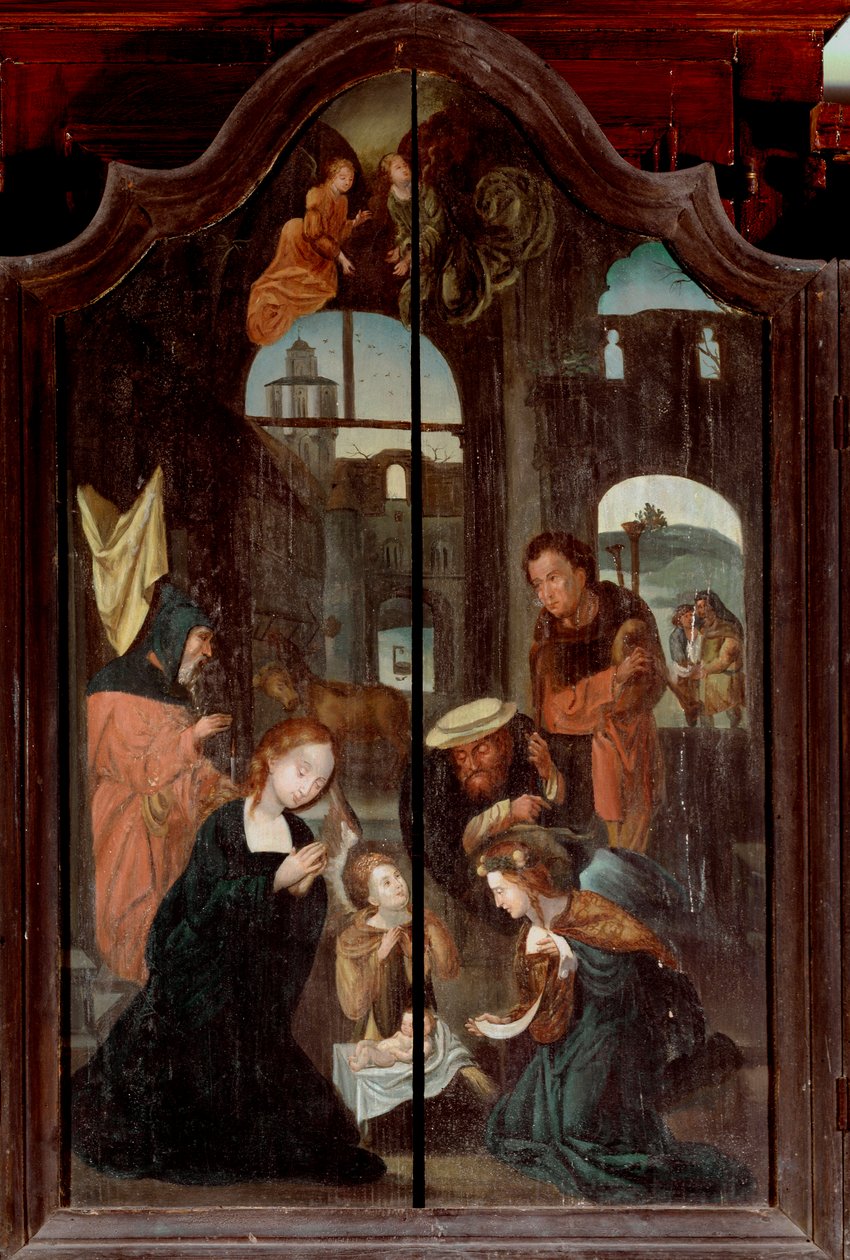 Triptych of the Nativity, Central panel (oil on wood) 作者 佛兰芒语学校