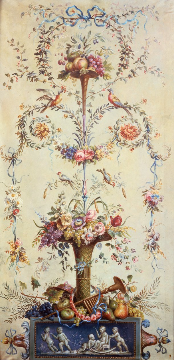 饰有花环的花果小号（水彩画） 作者 法语学校
