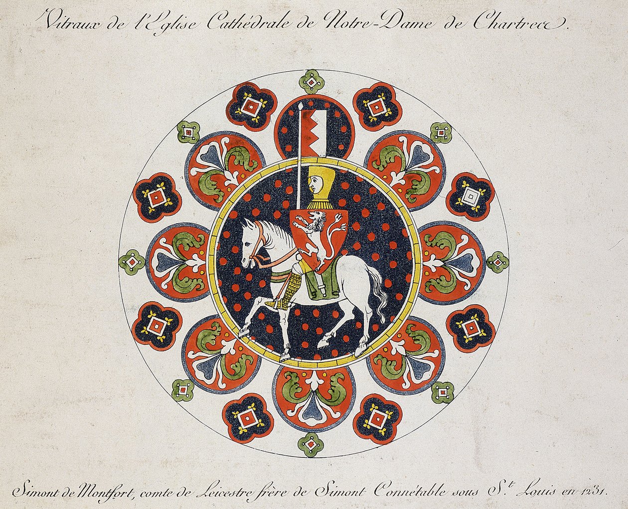 沙特尔的玫瑰窗图：Simon de Montfort（彩色石版画） 作者 法语学校