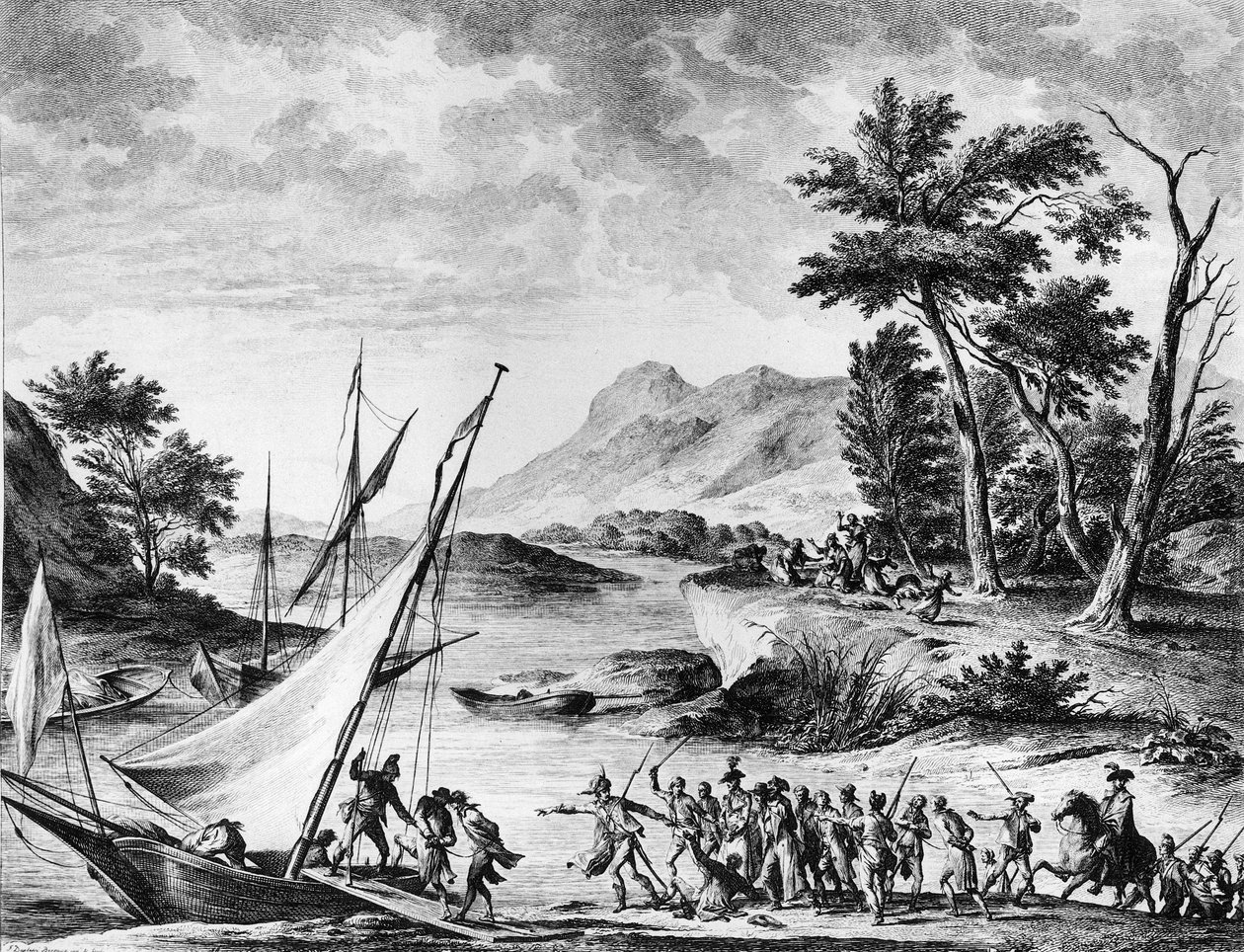 法国大革命。1793年7月25日，法国大使查尔斯-路易-胡格-德-塞蒙维尔（1759-1839）和胡格-伯纳德-马雷特（1763-1839）在诺瓦特被捕。杜普西-贝尔托的雕刻和绘画。巴黎，Revolu历史研究所图书馆 作者 法语学校
