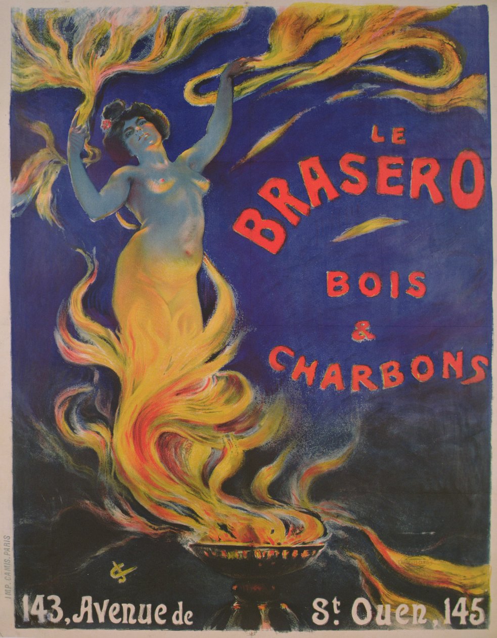 宣传 "Le Brasero "木材和煤炭的海报（彩色平印）。 作者 法语学校