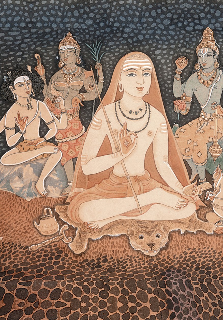 阿迪-桑卡拉（纸面水彩画） 作者 印度学校