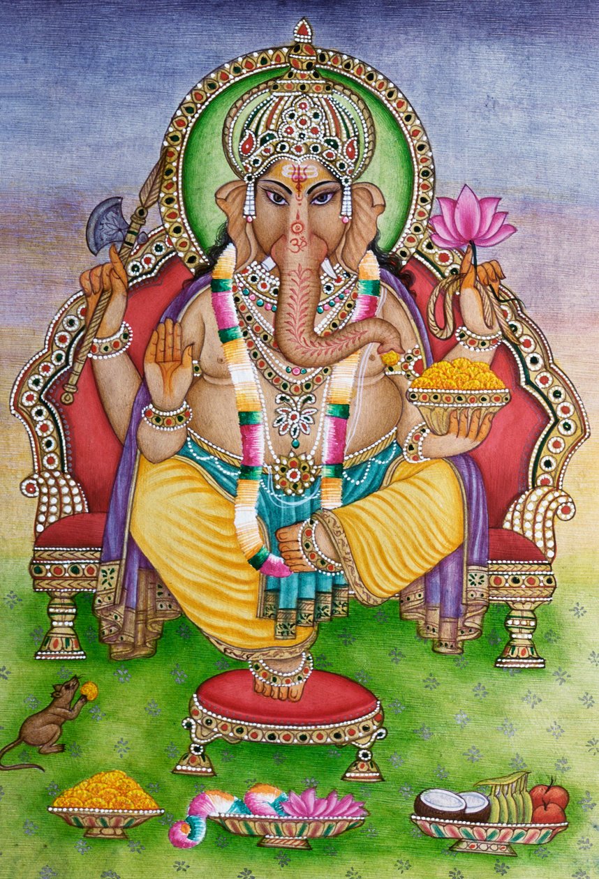纸上微型画中的格涅沙甘帕蒂神 作者 印度学校