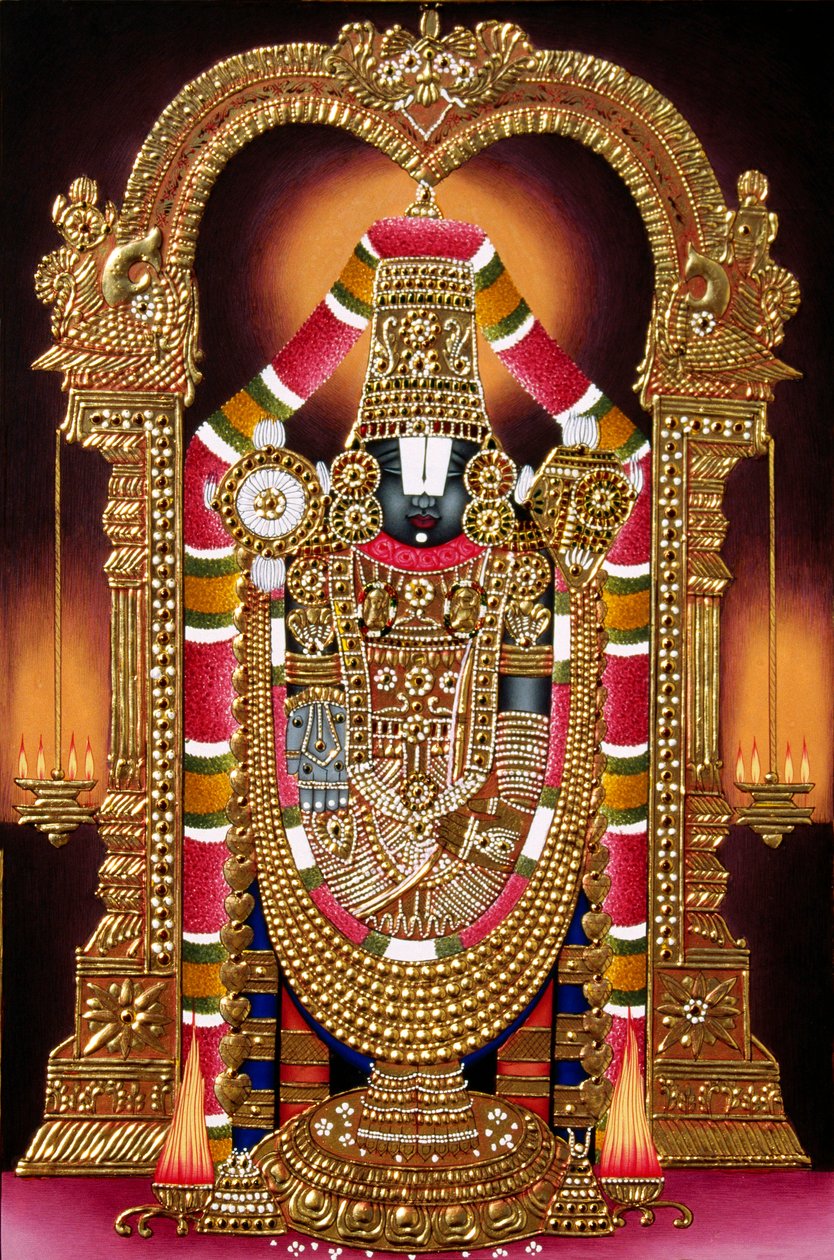 纸质 Thirupati Balaji 神像微型画，带金色浮雕 作者 印度学校