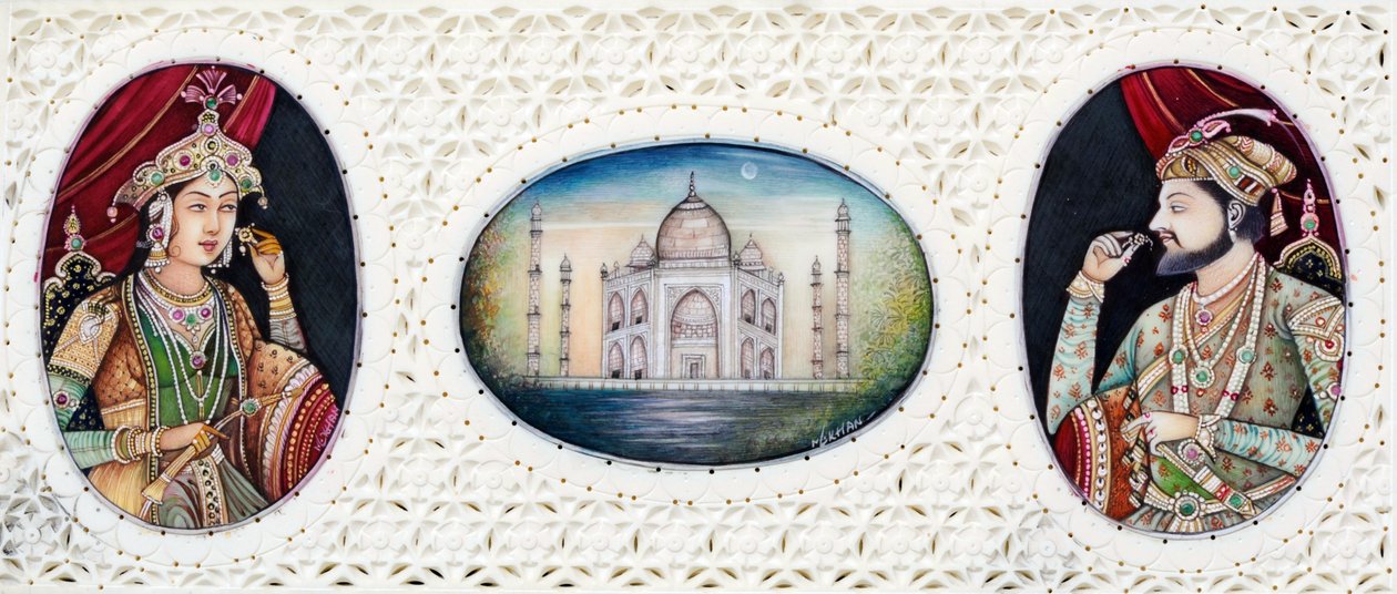 莫卧儿皇帝沙贾汗与妻子 Mumtaj Mahal 的微型绘画 作者 印度学校