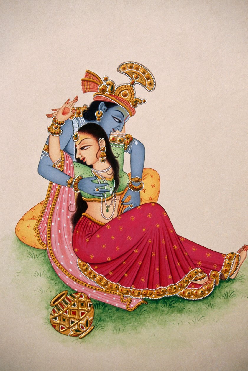 纸上微型绘画《拉达-克利须那》（Radha Krishna 作者 印度学校