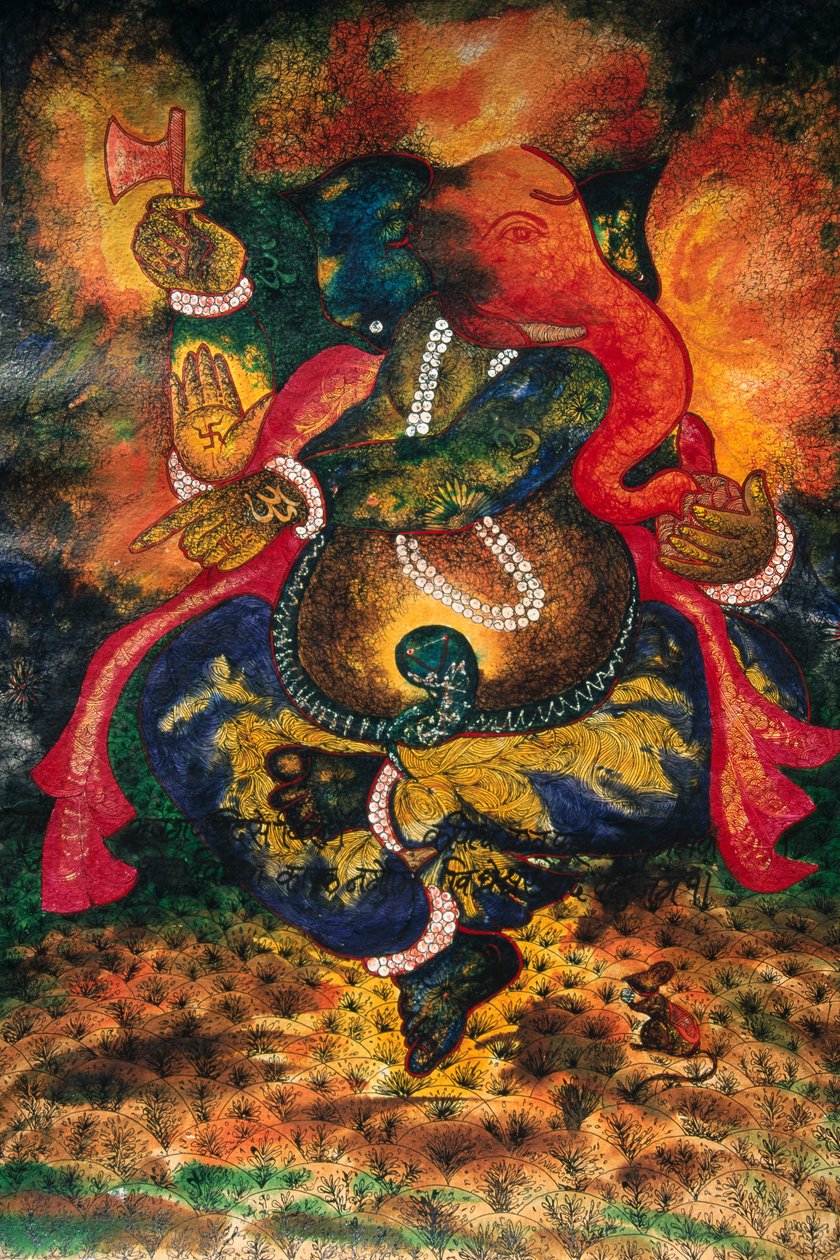 纸上甘尼什甘帕蒂神绘画缩影 作者 印度学校