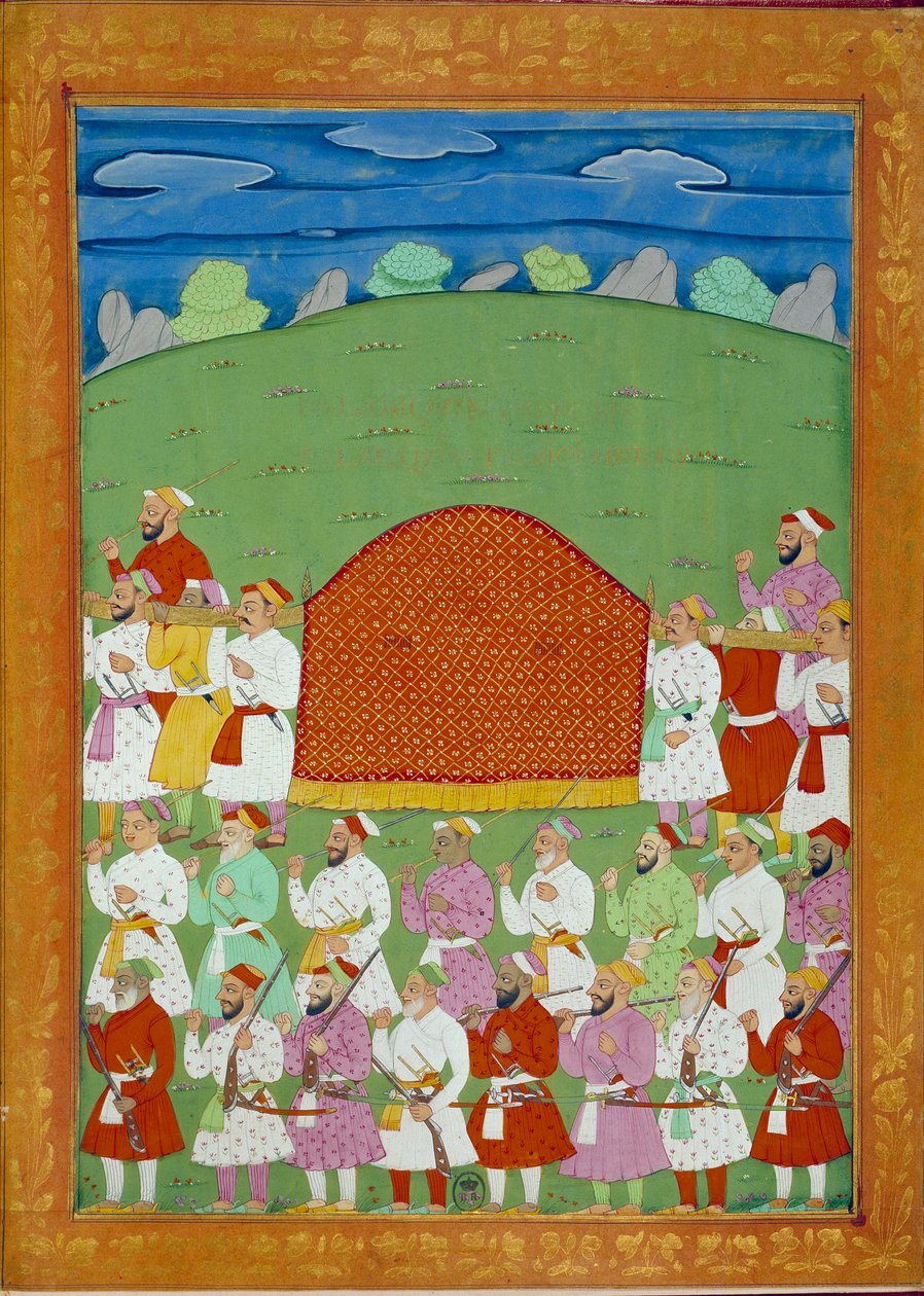Palanquin of the Concubines of the Sultan, court of the Shah alem. Indian and Persian miniatures in “” History of India from Tamertante to Orangreyb”” by Niccolo Manucci (1638-1717). BN, Paris. 作者 印度学校