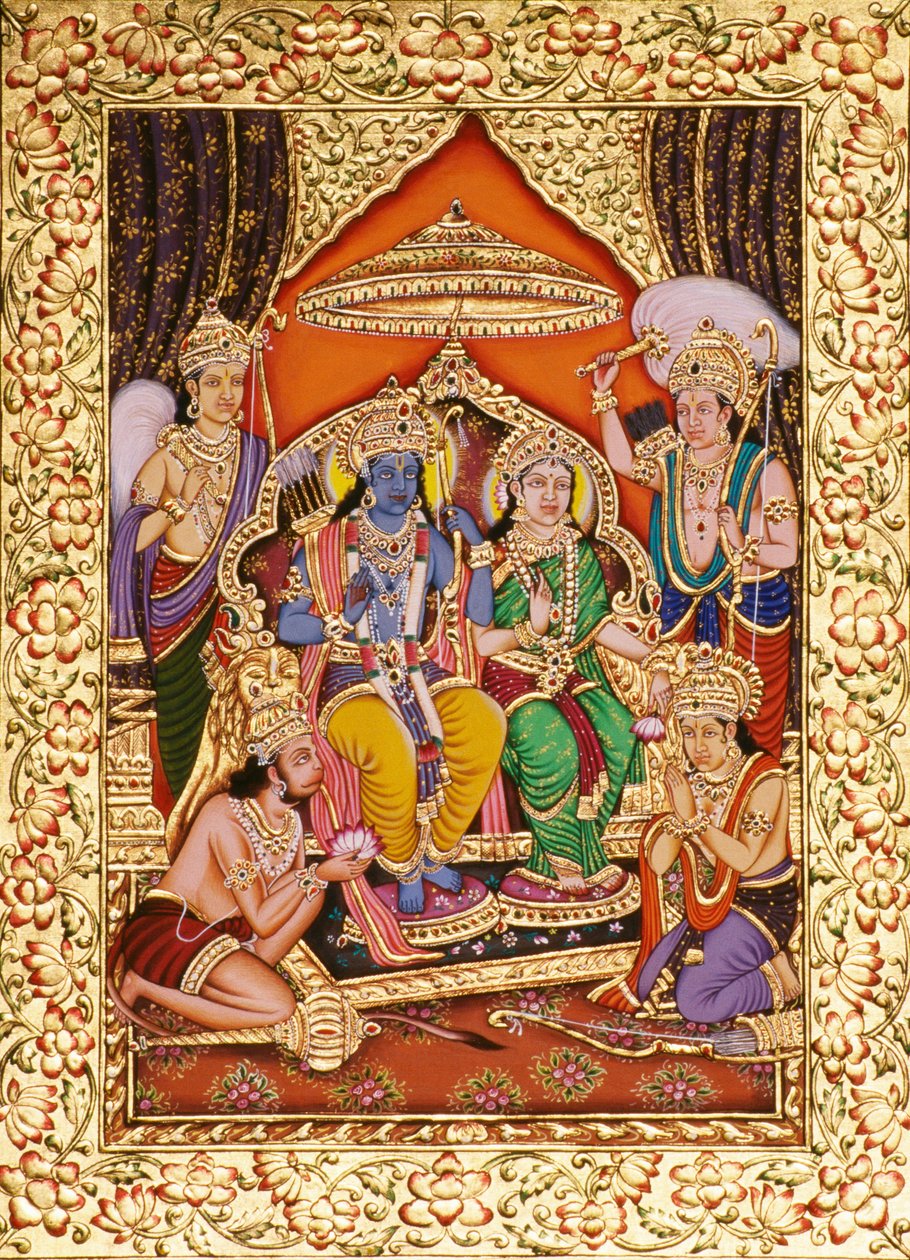 拉姆达尔巴（Ram Darbar）：纸上微缩画与金色浮雕 作者 印度学校