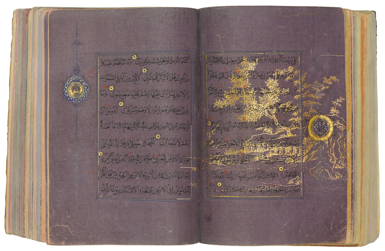 伊朗的帖木儿（Timurid）或古兰经（Aqquyunlu）（中国纸上的金色，墨水和彩色颜料） 作者 学校伊朗人