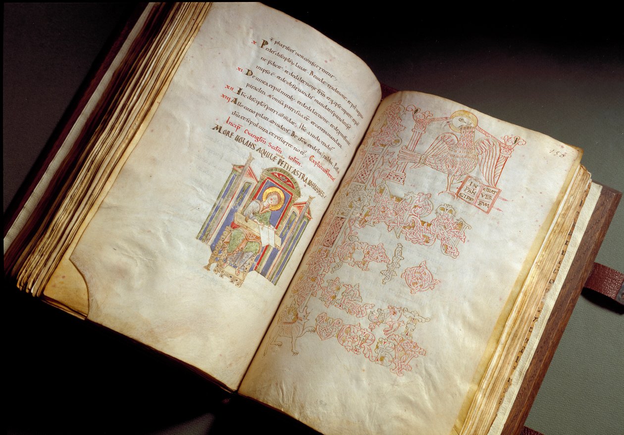 福音。 法尔法修道院的手抄本。 (Ms. E 16 folii 149v. 150r.) 罗马，Biblioteca Vallicelliana 作者 学校意大利语