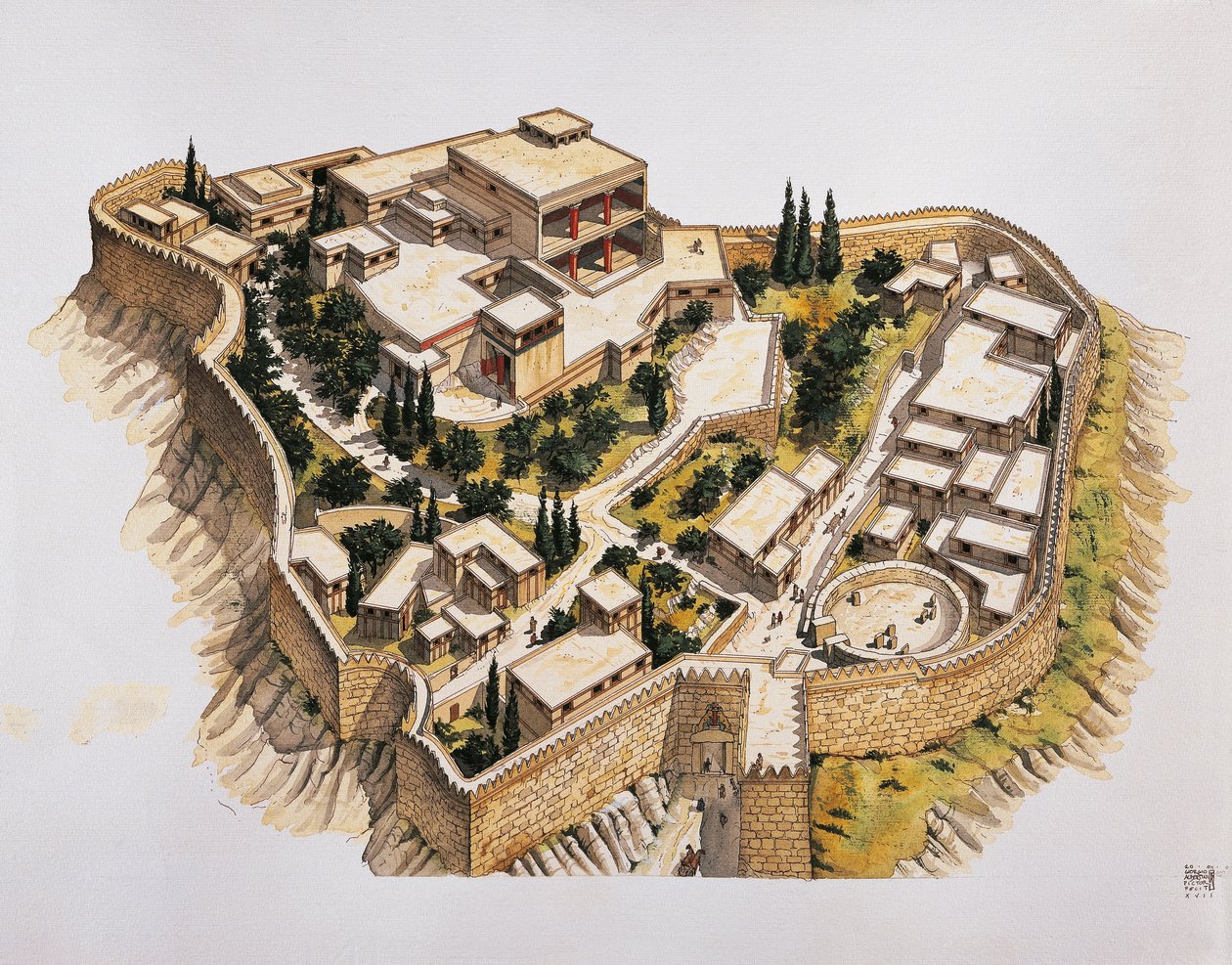 重建古代迈锡尼（彩色石版画） 作者 学校意大利语