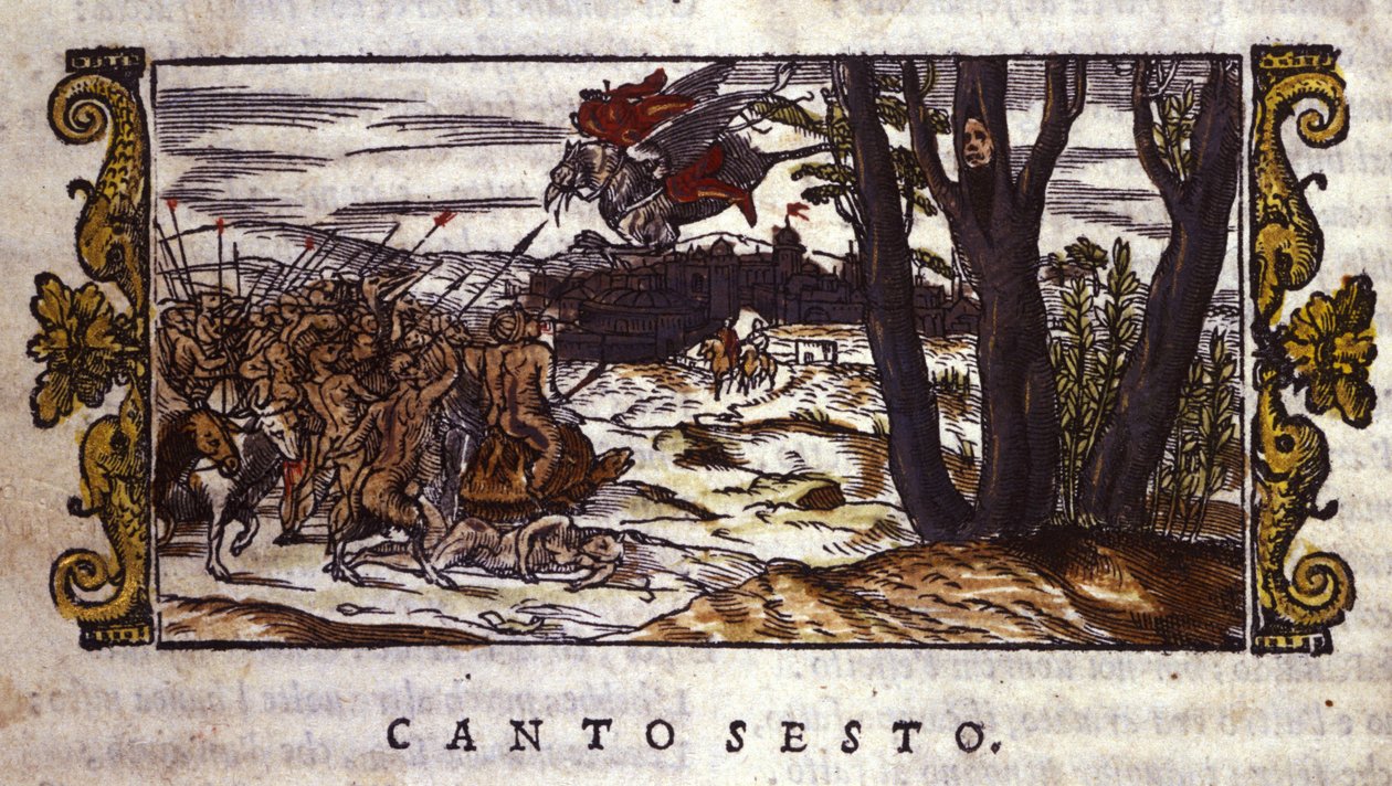 Ruggiero 被鹰头马带到 Alcina 岛，在那里他被一群怪物袭击，场景来自 Ludovico Ariosto（1474-1533）的“Orlando Furioso” 作者 学校意大利语