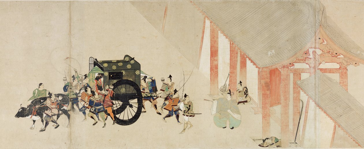 Recit illustre de la rebellion de Heiji (1159-1160) (Visite imperiale a Rokuhara) (Ilustrated Tale of the Civil War, The Imperial Visit to Rokuhara) - Oeuvre anonyme, aquarelle et encre sur papier, deuxieme rouleau 作者 学校日语