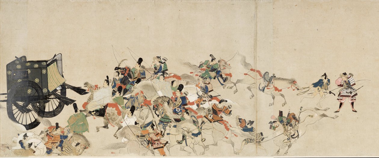 Recit illustre de la rebellion de Heiji (1159-1160) (Visite imperiale a Rokuhara) (Ilustrated Tale of the Civil War, The Imperial Visit to Rokuhara) - Oeuvre anonyme, aquarelle et encre sur papier, troisieme rouleau 作者 学校日语