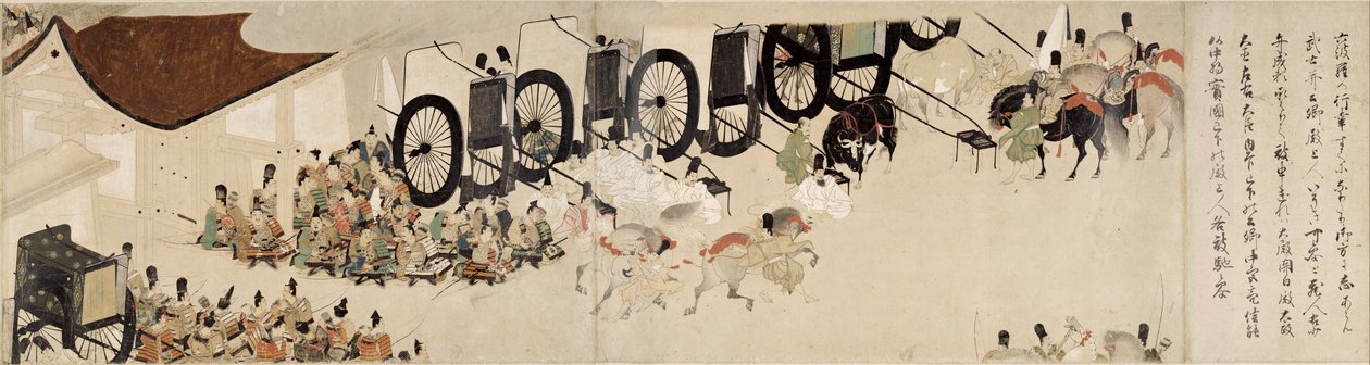 Recit illustre de la rebellion de Heiji (1159-1160) (Visite imperiale a Rokuhara) (Ilustrated Tale of the Civil War, The Imperial Visit to Rokuhara) - Oeuvre anonyme, aquarelle et encre sur papier, sixieme rouleau 作者 学校日语