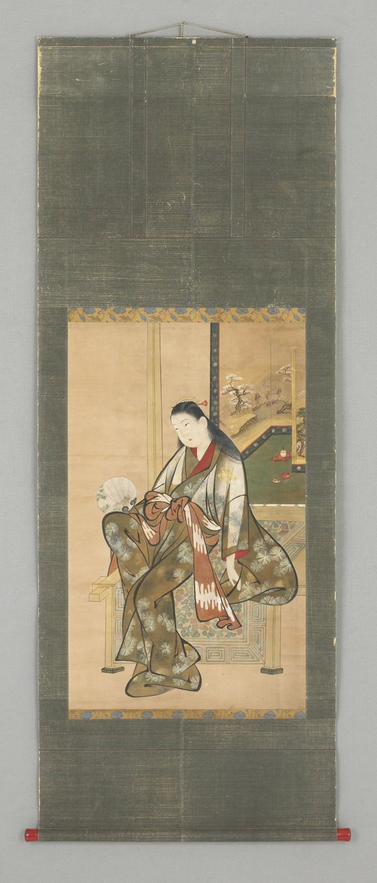 带扇子的坐着的女士 作者 日本学校