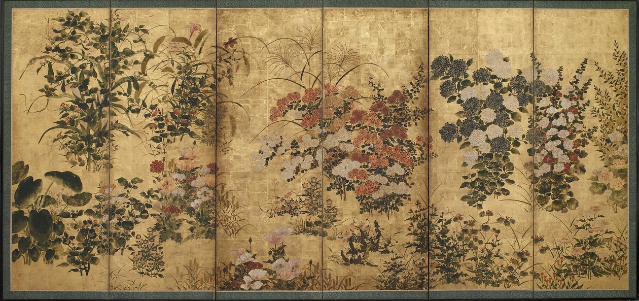 江户时代夏秋之花（纸上金本色） 作者 日本学校