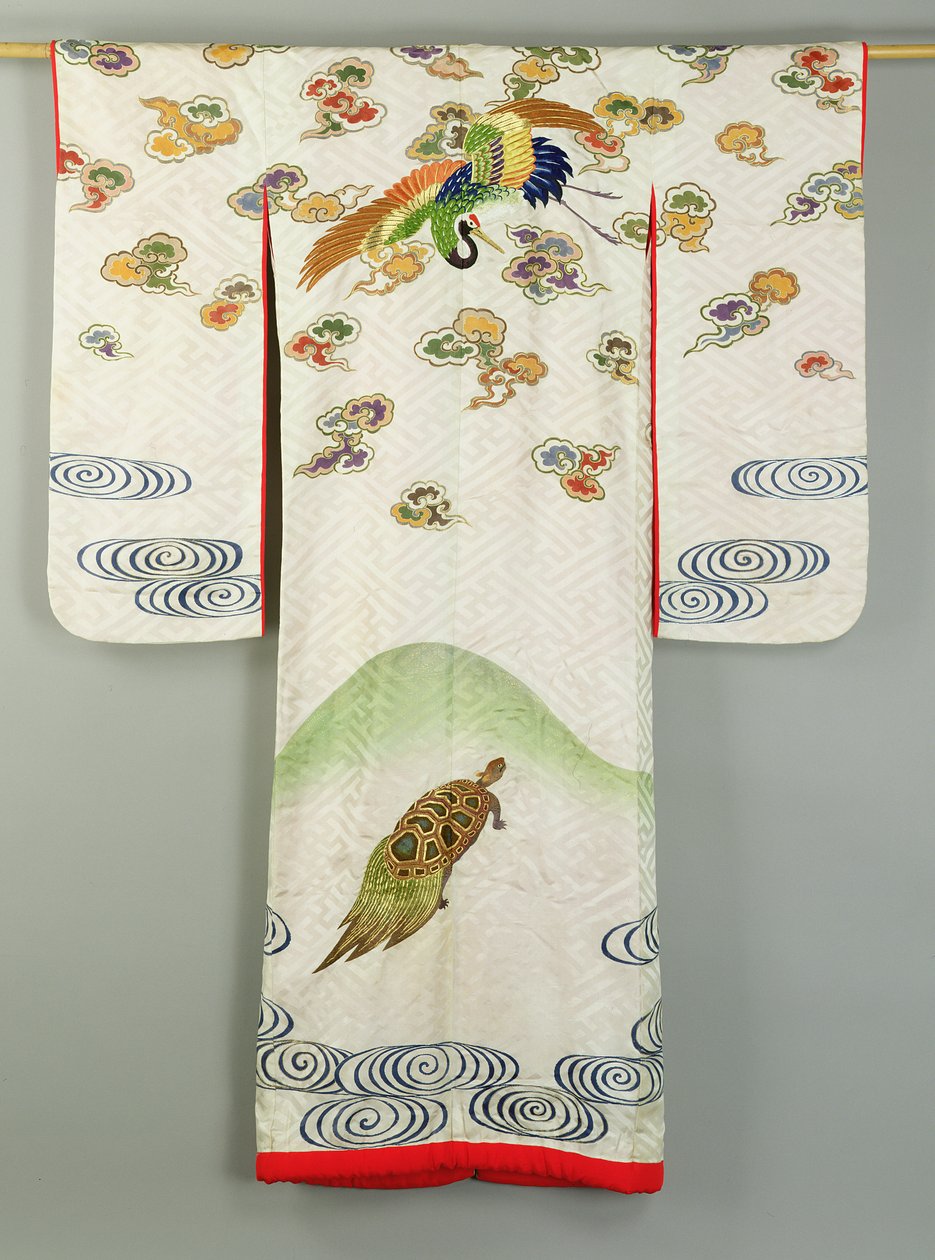 饰有鹤和龟的内阁婚礼长袍（纺织品） 作者 学校日语