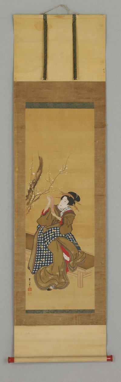 浮世绘，坐在长椅上的女人 作者 日本学校