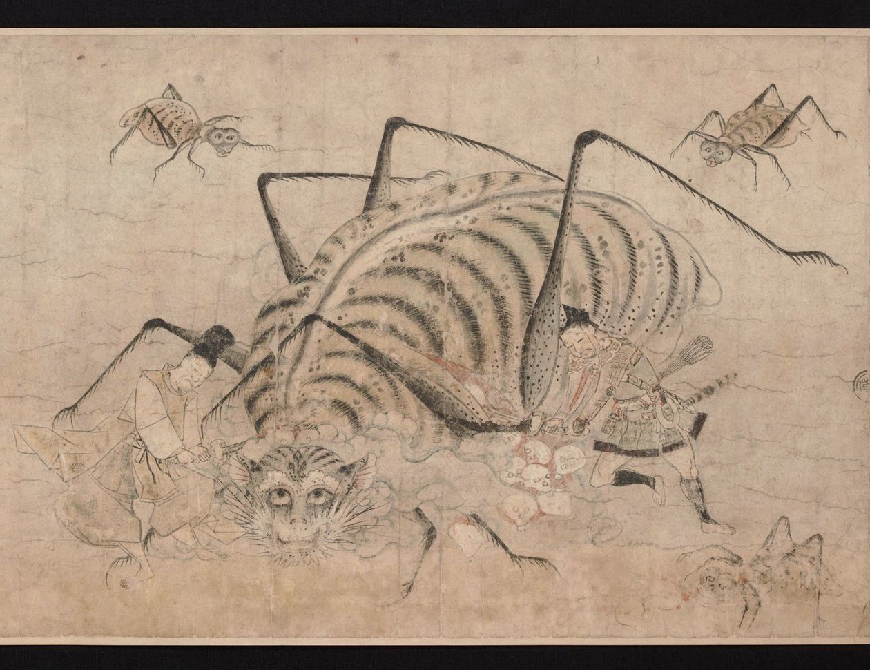 Yorimitsu tue Tsuchigumo（妖怪）（Yoriitsu 杀死土居云）卷轴细节 Tsuchigumo no Soshi Emaki - 佚名作品，纸面水彩画 作者 学校日语