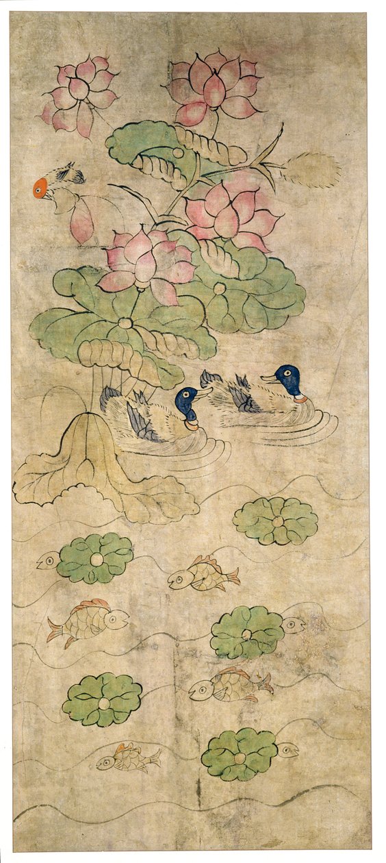 八折屏风中的一块画板（纸张上的天然颜料） 作者 学校韩语