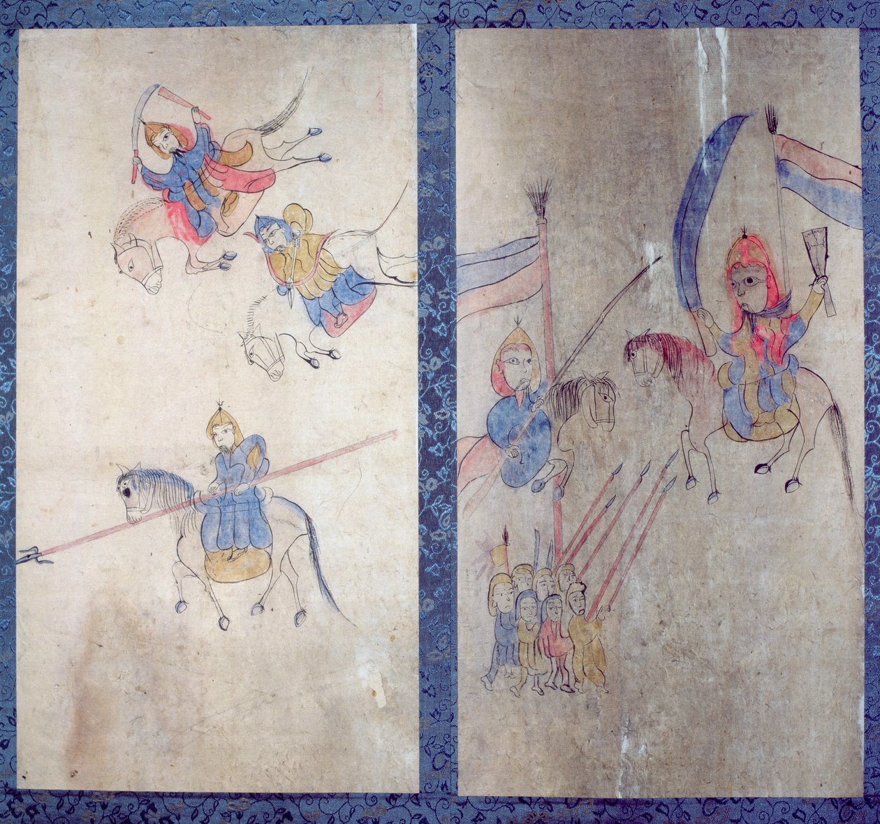一幅描绘三国故事的八折屏风（纸质天然颜料） 作者 学校韩语