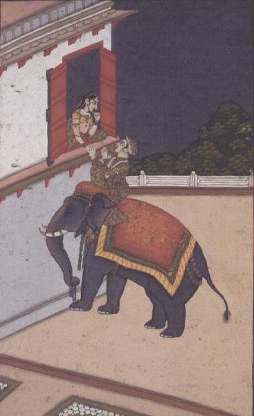 J35-19 藏品编号：383 xix 《Vihagra Ragini》，选自 Ragamala 系列，穆尔希达巴德，约 1770-75 年（纸本水粉金彩画） 作者 莫卧儿学校