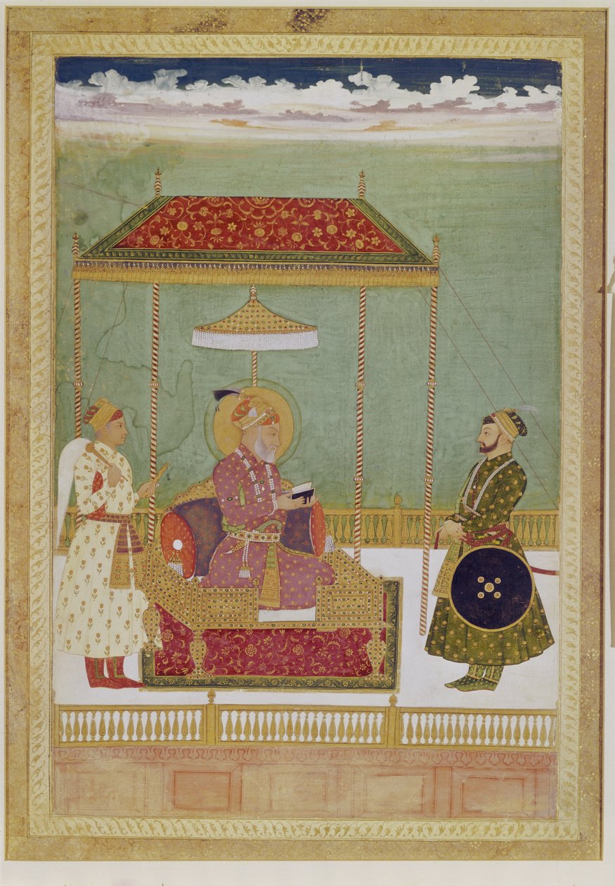Shah Aurangzeb与一个男人（可能是Ashraf Khan）的肖像，十八世纪初（不透明的水彩，墨水和金色在纸上） 作者 莫卧儿学校