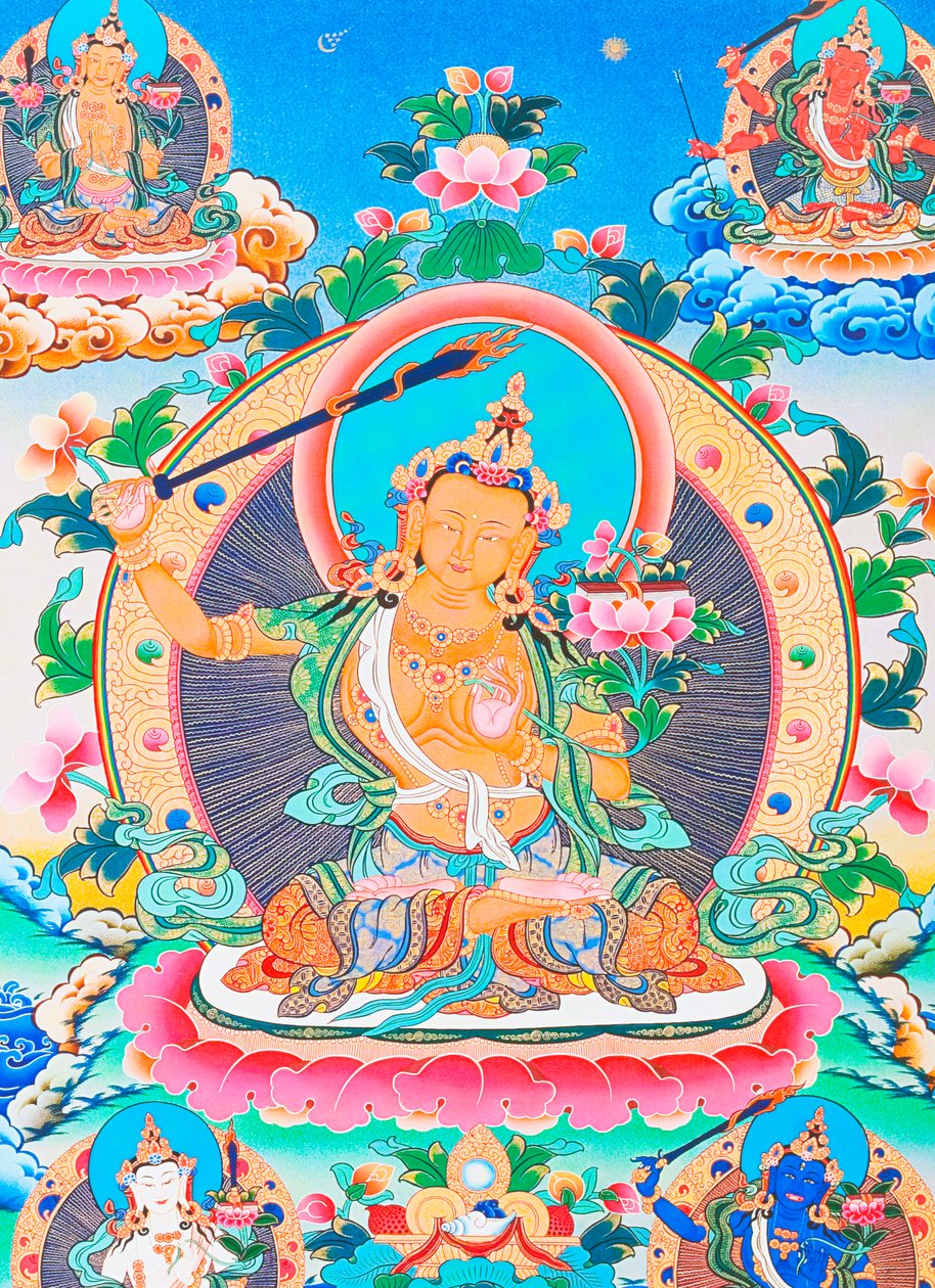 描绘加德满都谷地传奇创造者文殊菩萨的图像（布上水粉画） 作者 尼泊尔语学校