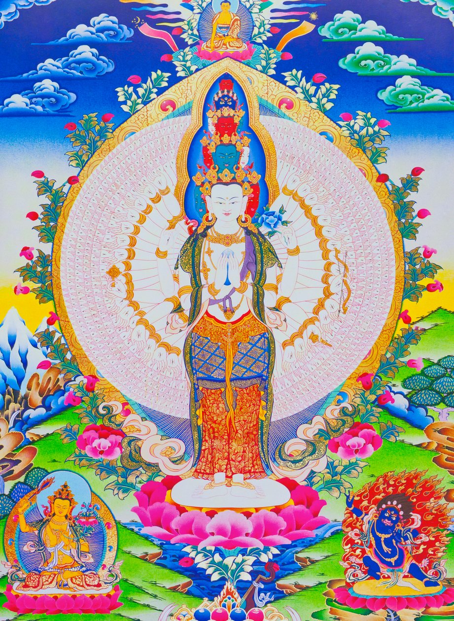 描绘千手千眼观世音菩萨的图像（布面水粉画） 作者 尼泊尔语学校