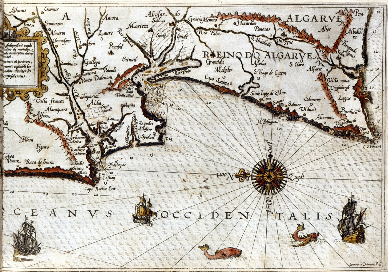 1592 年在莱顿印制了 zeevaert 的 Luca J. Waghenaer Treesor 的 portulan 之后葡萄牙末期的 Cape Sagres（或 Sacred Cape） 作者 学校荷兰语