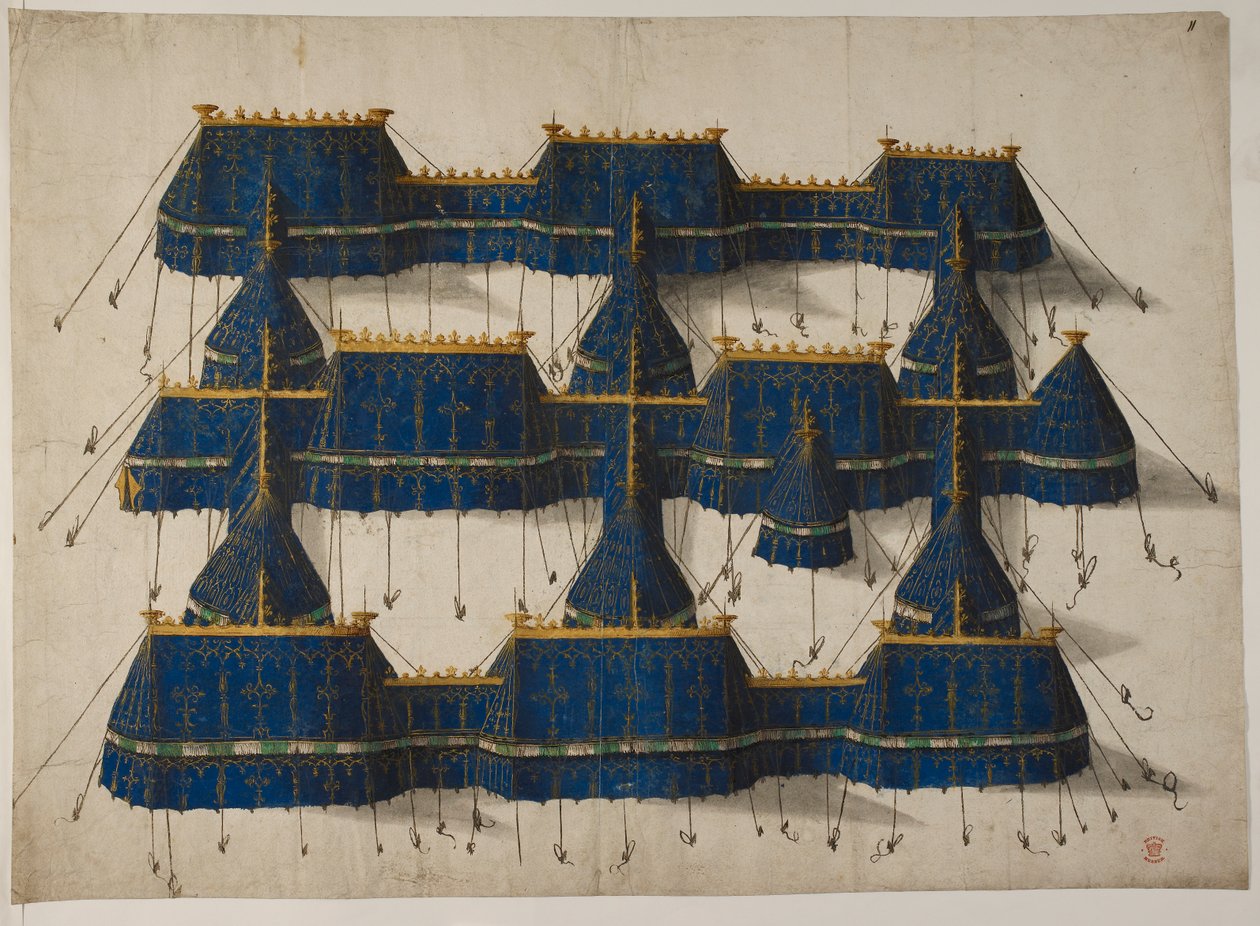 蓝色和金色的皇家亭子设计，约 1520 年（牛皮纸） 作者 学校荷兰语