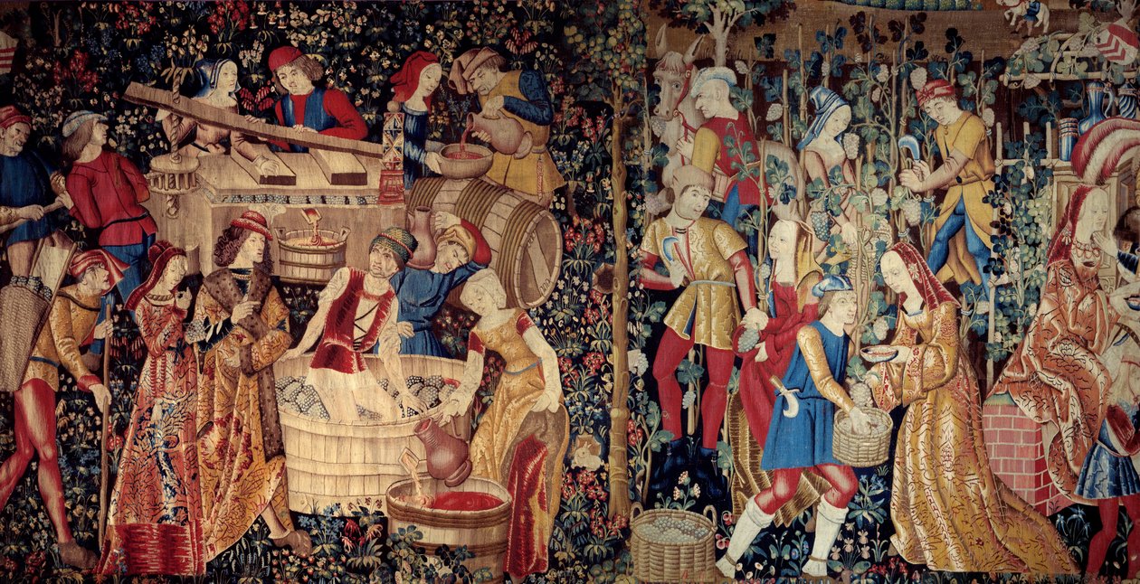 The harvest. Tapestry of the Netherlands, beginning of the 16th century. Dim: 2.46 x 4.95m. Paris, Musee De Cluny 作者 学校荷兰语