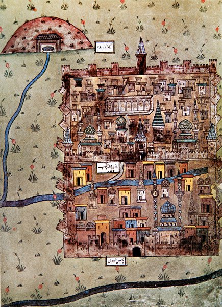土耳其埃尔泽鲁姆地图，约1600年（彩色平印）。 作者 校长