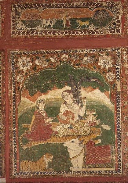 湿婆家族，来自喜马偕尔邦昌巴的 "Rang Mahal Chamba"。 作者 帕哈里学校