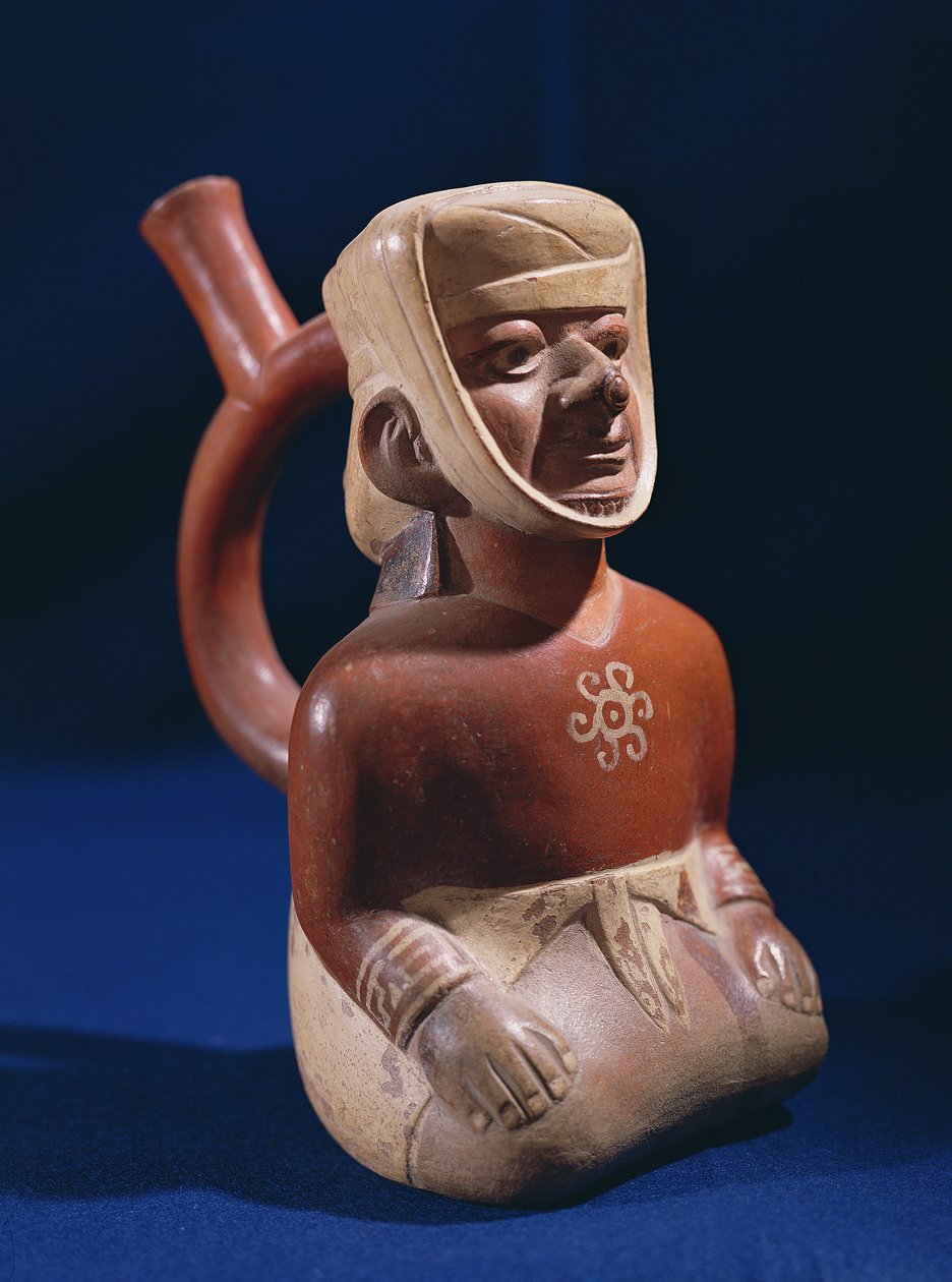 跪着的女人造型的花瓶，Mochica，公元200-800年，(陶瓷) 作者 秘鲁学校