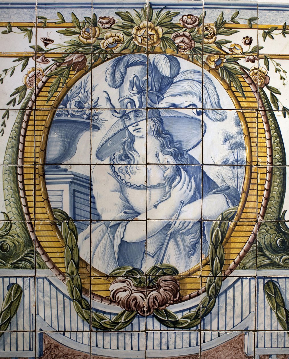 Ornamental panel with a portrait of a woman, Royal factory of Louca, a Rato, faience poychrome 作者 葡萄牙语学校
