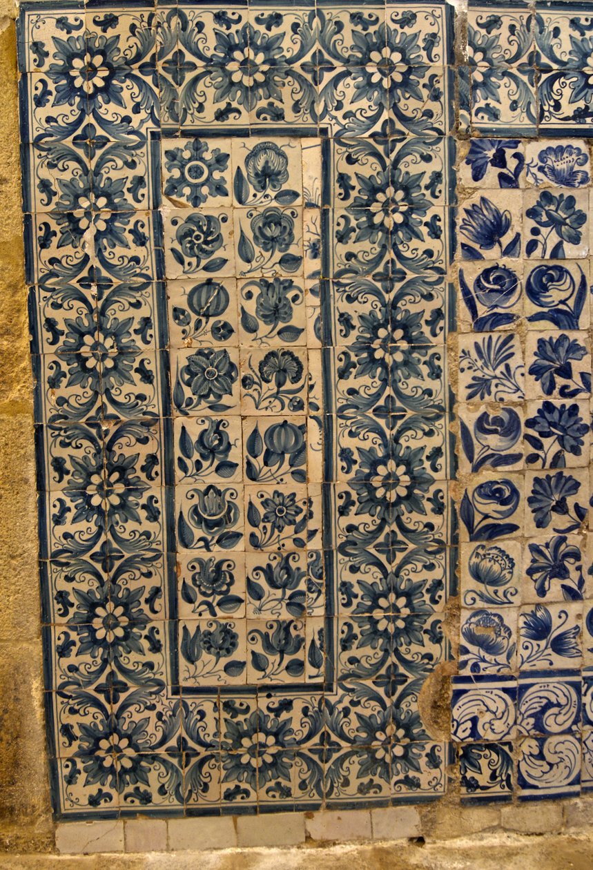 描绘各种花卉的面板，葡萄牙塔鲁卡（陶瓷砖）。 作者 葡萄牙语学校