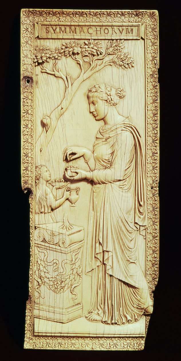 以西玛奇家族命名的西玛奇双联画的一片叶子，公元 400 年（象牙） 作者 校园小说